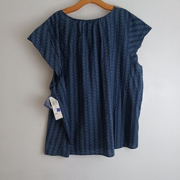 Izod short sleeve indigo yourneys blue printes blouse size 3X - Picture 4 of 8